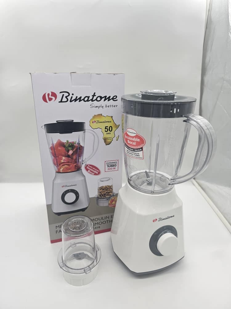 Blender Binatone avec broyeur, 1,5 litre et 300 watts, en blanc et gris